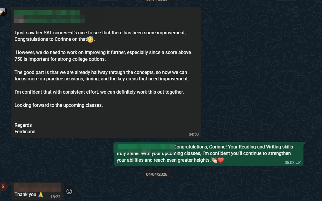 Privacy-safe SAT progress feedback screenshot