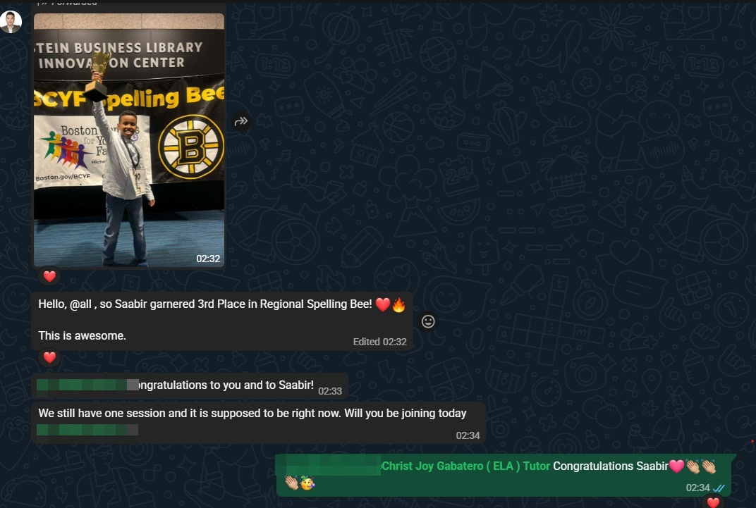 Privacy-safe spelling bee achievement screenshot